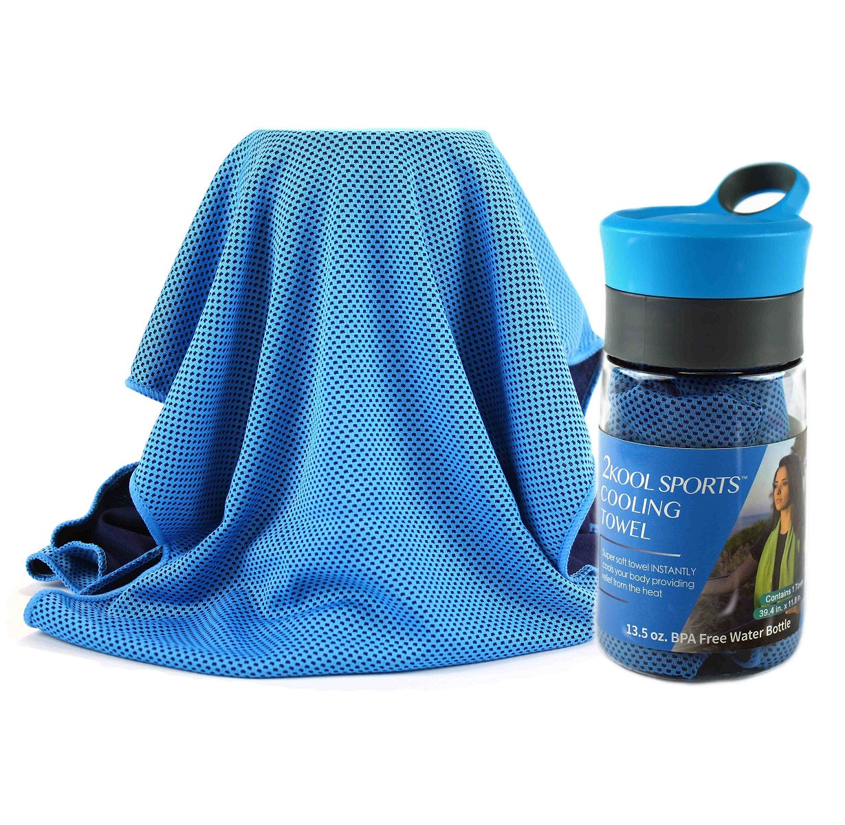 COOLING TOWEL with 13.5 oz. BPA Free Tritan Water Bottle - From Grand Fusion by Grand Fusion Housewares, LLC