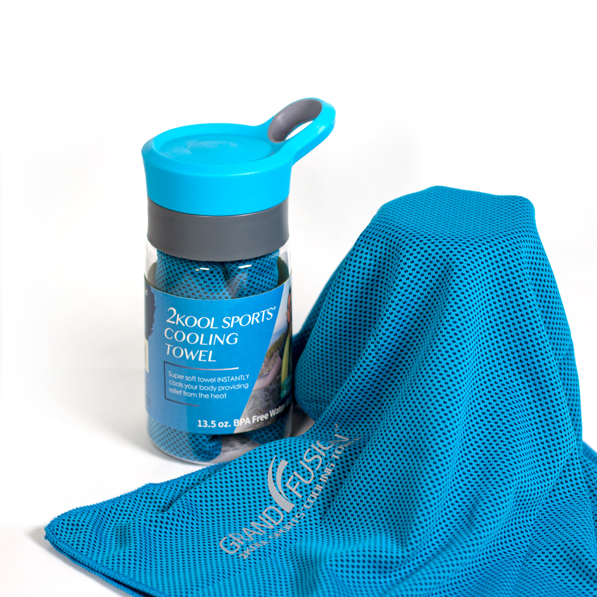 COOLING TOWEL with 13.5 oz. BPA Free Tritan Water Bottle - From Grand Fusion by Grand Fusion Housewares, LLC