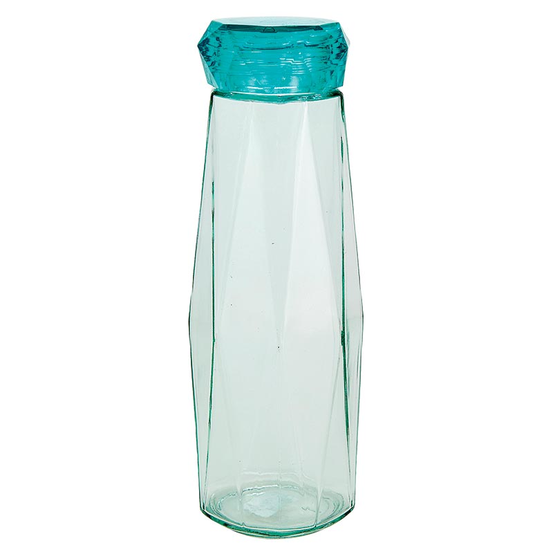 Aqua Blue Faceted Glass Diamond Water Bottle | 16 oz by The Bullish Store