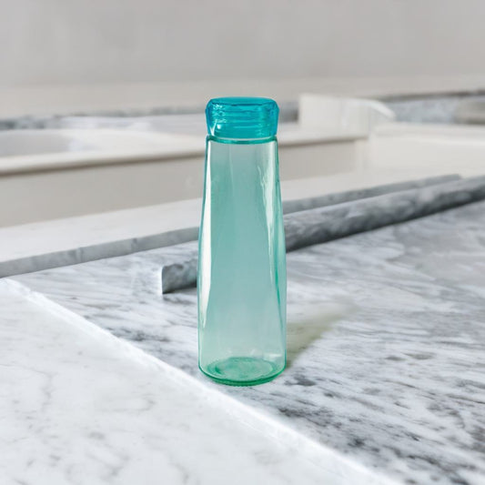 Aqua Blue Faceted Glass Diamond Water Bottle | 16 oz by The Bullish Store