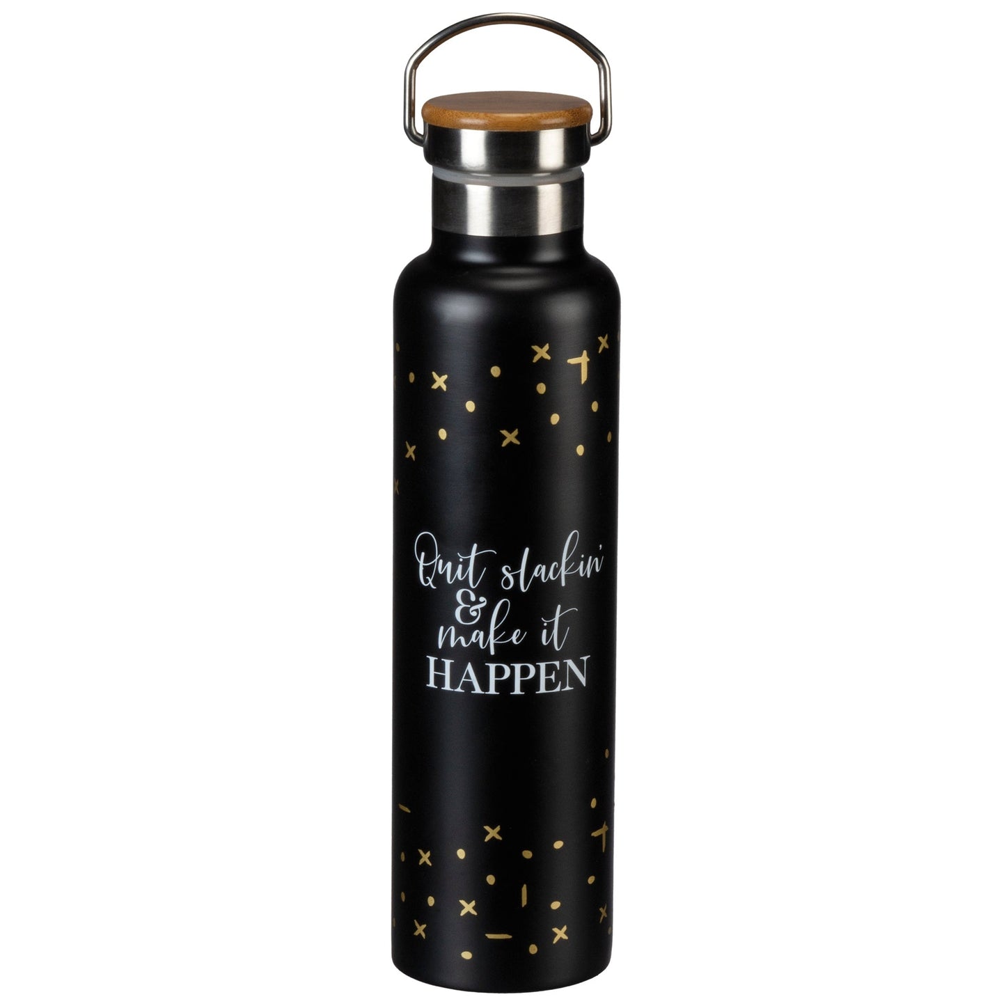 Quit Slackin' & Make It Happen Insulated Water Bottle in Black by The Bullish Store